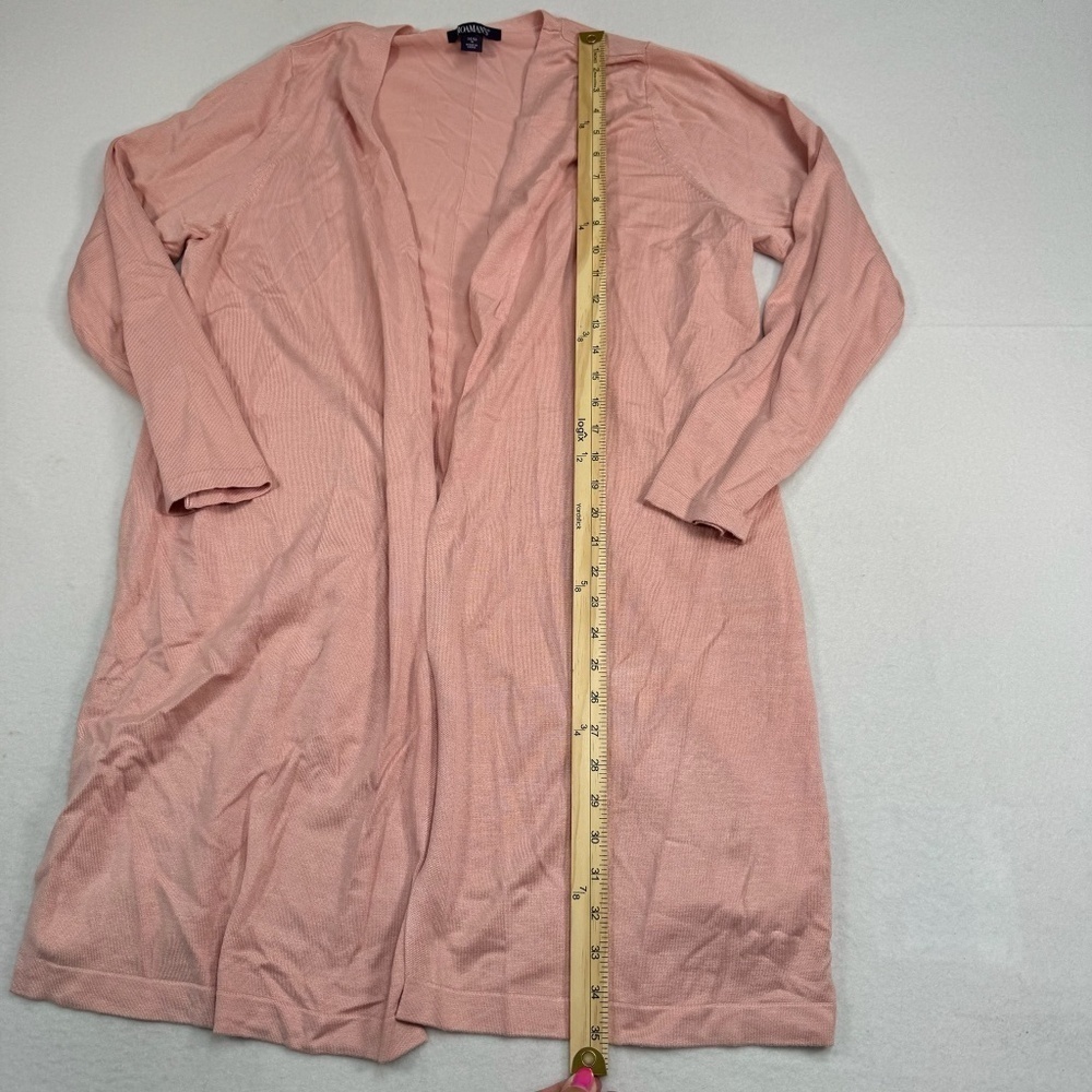 Roamans Open Front Long Cardigan Womens Size 14/16 Pink Long Sleeve Slits - Picture 6 of 8